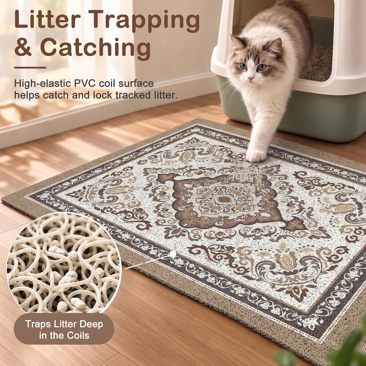 24"x15" Cat Litter Mat Non-Slip Washable Litter Box Mat – Daily Care for Cats - Brown / 40X30in - image 2