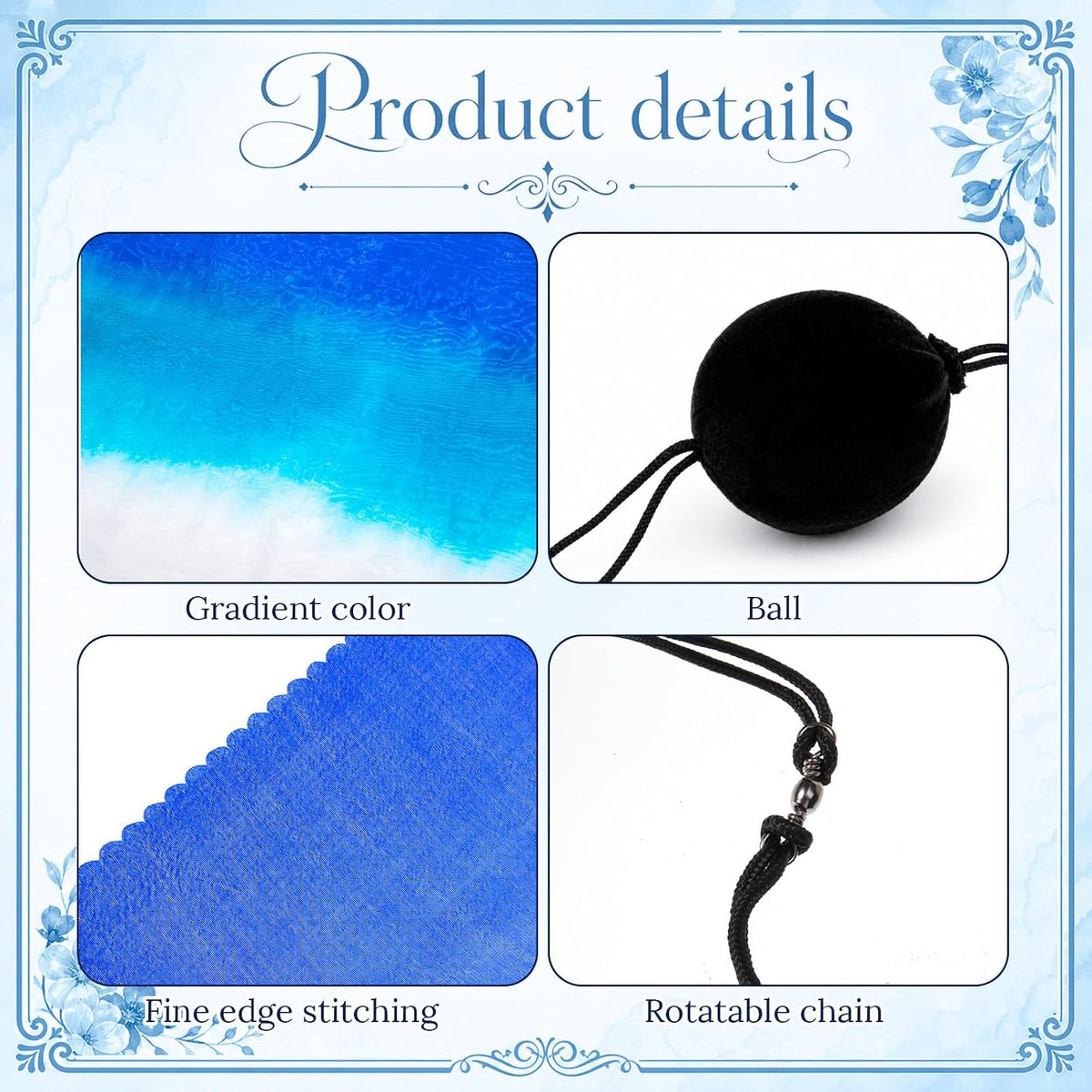 Jenaai silk veil poi set of 4 with black balls and adjustable chains in bright colors - view 11