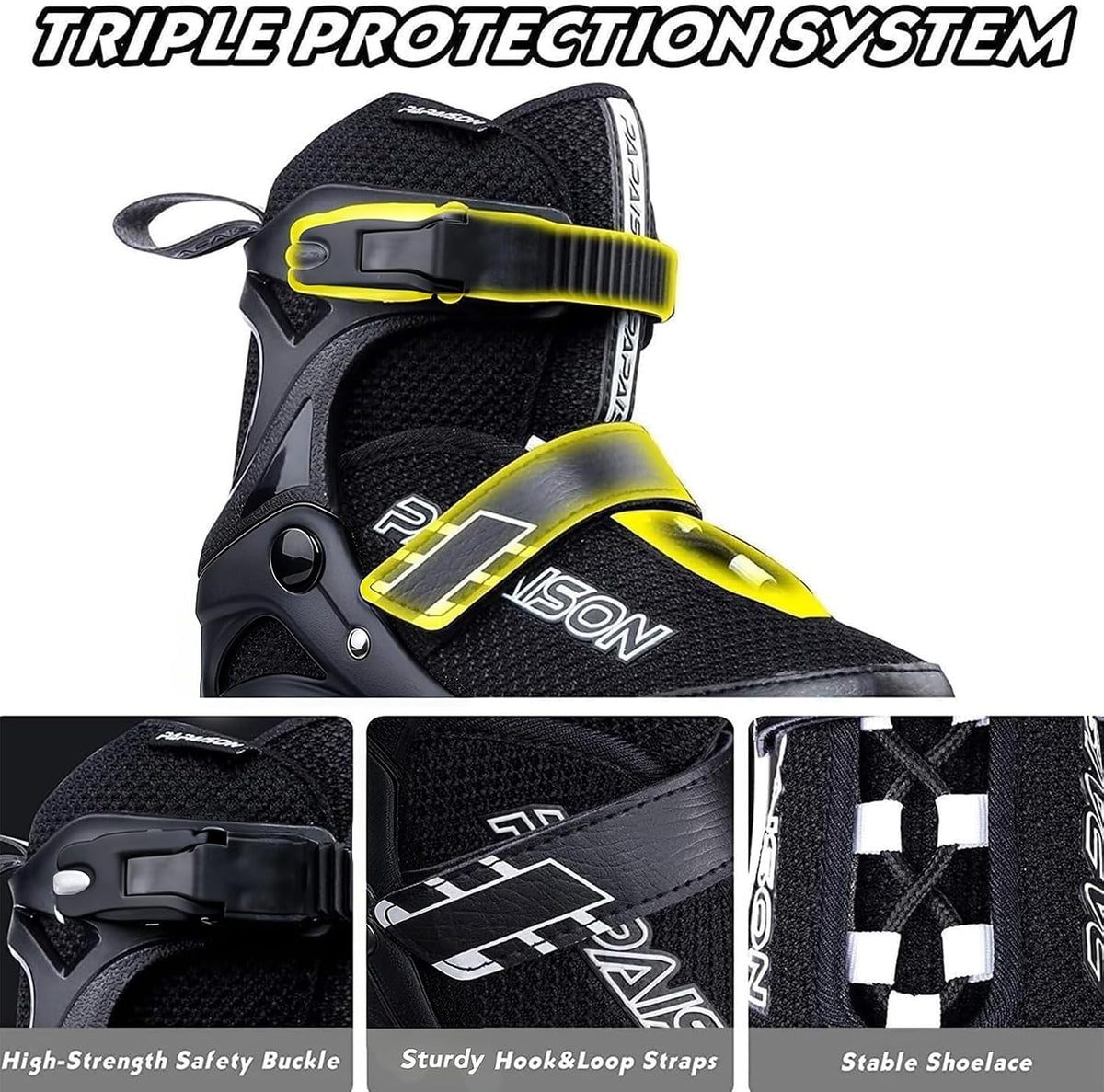 PAPAISON Adjustable Inline Skates for Kids and Adults with Full Light - Black / Large-Youth & Adult (5-8Women/4-7Kids Men) - image 2