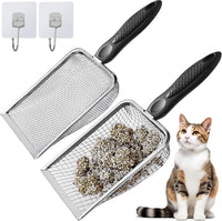 2Pcs Cat Litter Scoop Metal Stainless Steel Mesh Kitty Litter Scoop