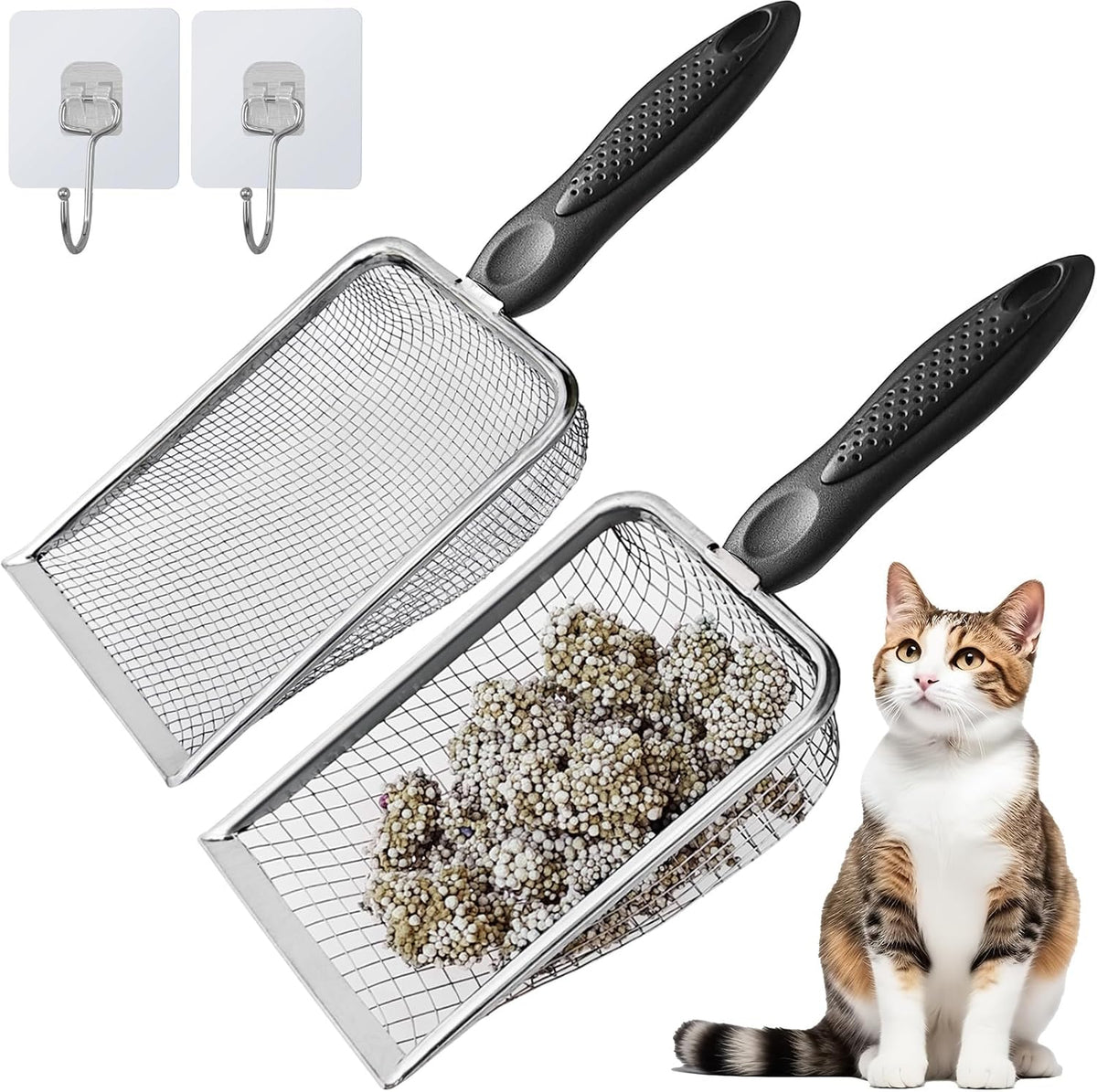 2Pcs Cat Litter Scoop Metal Stainless Steel Mesh Kitty Litter Scoop