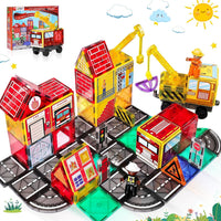 Lotmey magnetic tiles road set with 2 cranes, dolls, fire station and road tiles