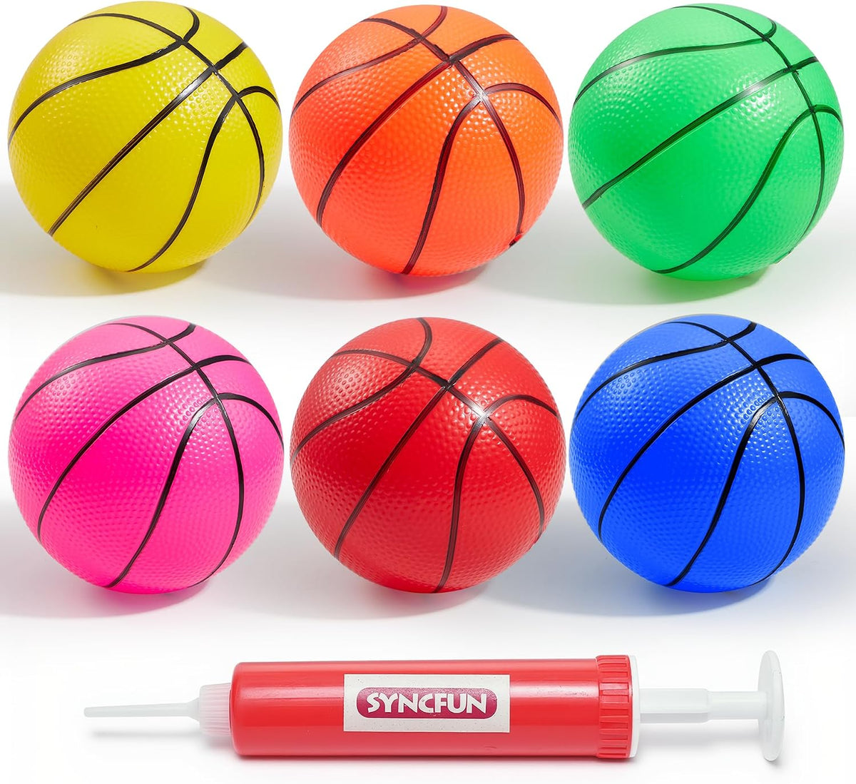 SYNCFUN 6 PCS Mini Basketballs, Inflatable Rubber Ball - Multicolored