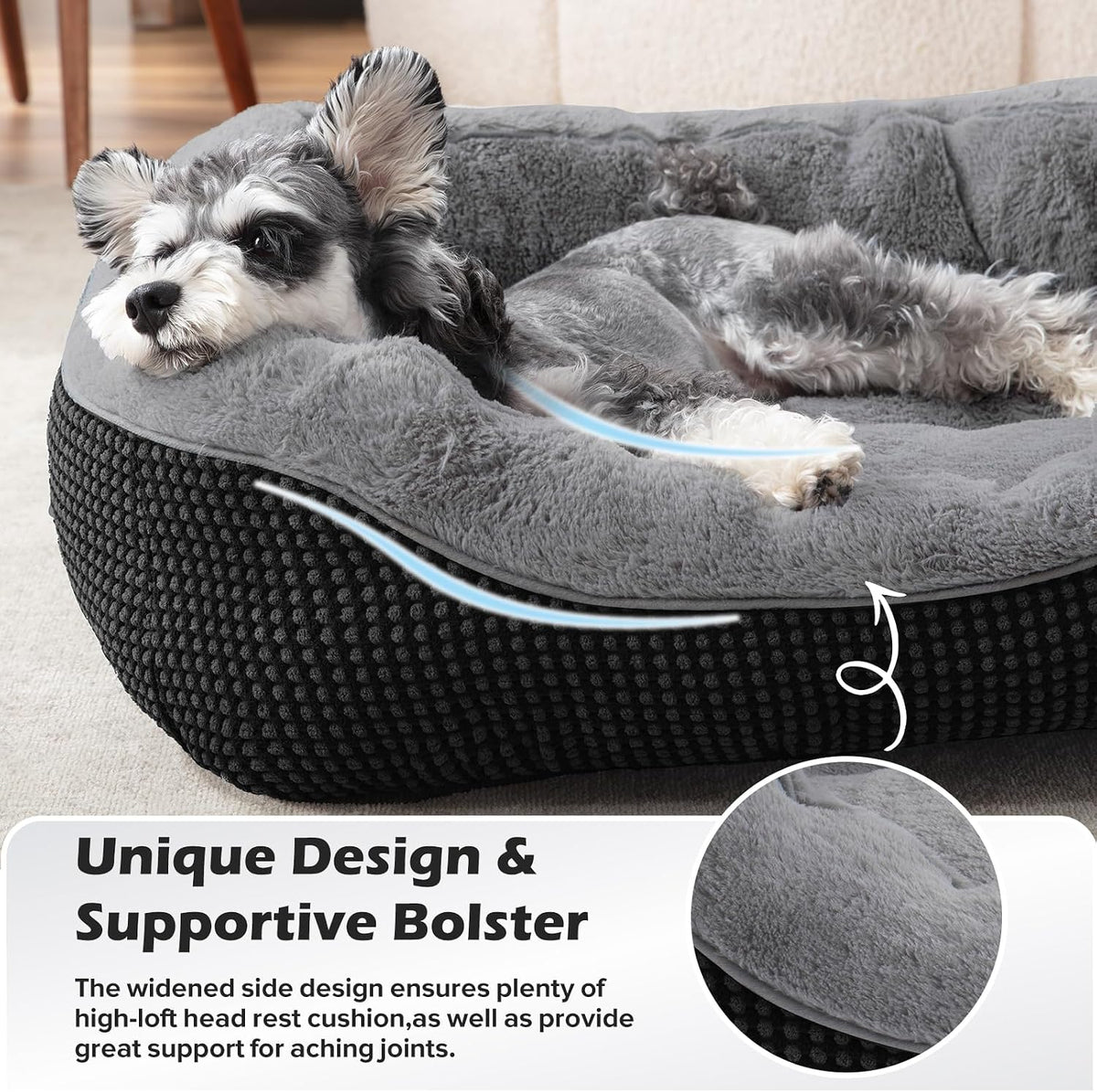 Medium Dog Beds for Medium Dogs Washable - L (35"x25"x9") / Black - image 4