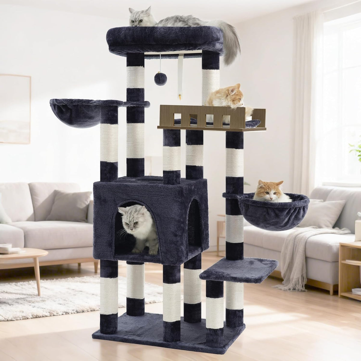 Maine Coon Cat Tree, Heavy Duty Cat Tower for 20 lbs+, GCT033G – Essentials for Cats - 52 inches / Dark Gray