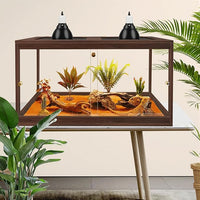 PROLEE Bearded Dragon Tank,27 Gallon Reptile Tank with Meatl Mesh Roof and Front Sliding Door, Anti-Scratch Lizard Tank,Spacious Reptile Enclosure for Snakes,Lguanas, Chameleons(Walnut)