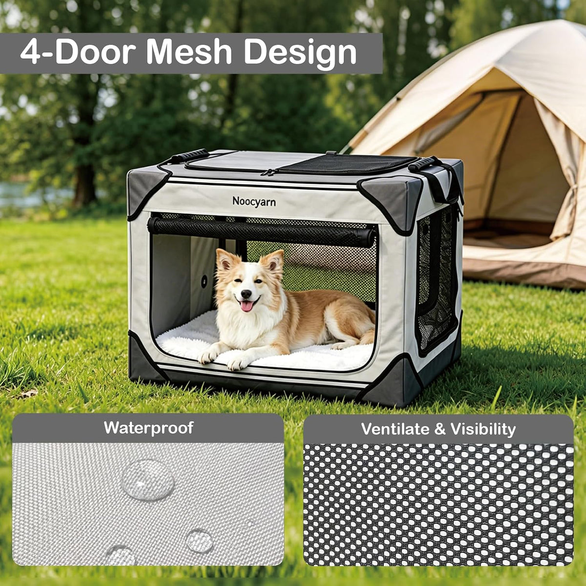 Collapsible Dog Crate for Large Dogs 36 Inch - Light Grey / 30.0"L x 21.0"W x 21.0"H - image 4