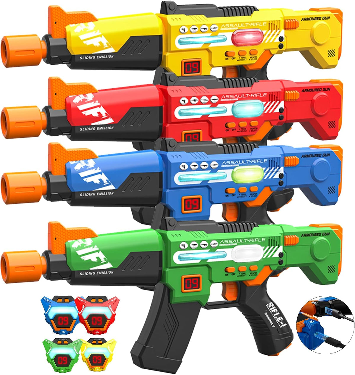 inodoo rechargeable laser tag set of 4 blasters with LED digital vests - view 2