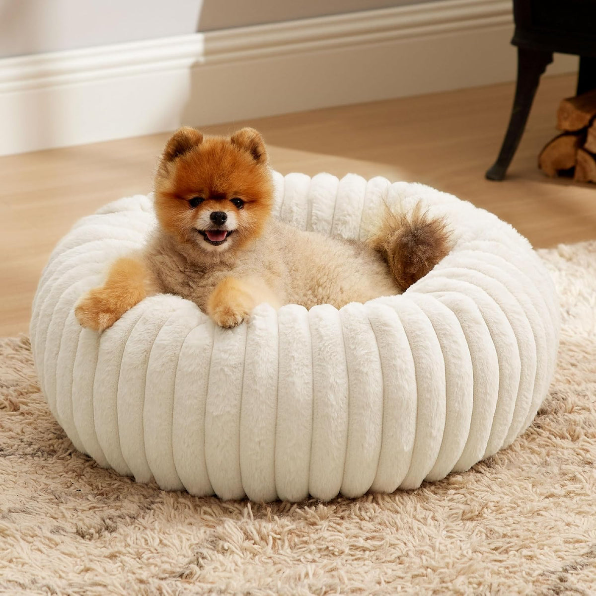Bedsure ComfyFleece Donut Dog Bed Medium Size Dog with Washable Cover – Essentials for Dogs - S (23x23x7) / Cream