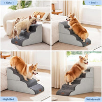 Dog Stairs for High Beds 22.8" H - Pet Stairs Ramp for Couch, 35D Foam Dog Steps for Small to Large Dogs with Non-Slip Bottom Grey, 5 Steps