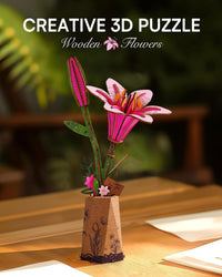 Wowood 3D wooden pink lily flower puzzle assembled model - view 20