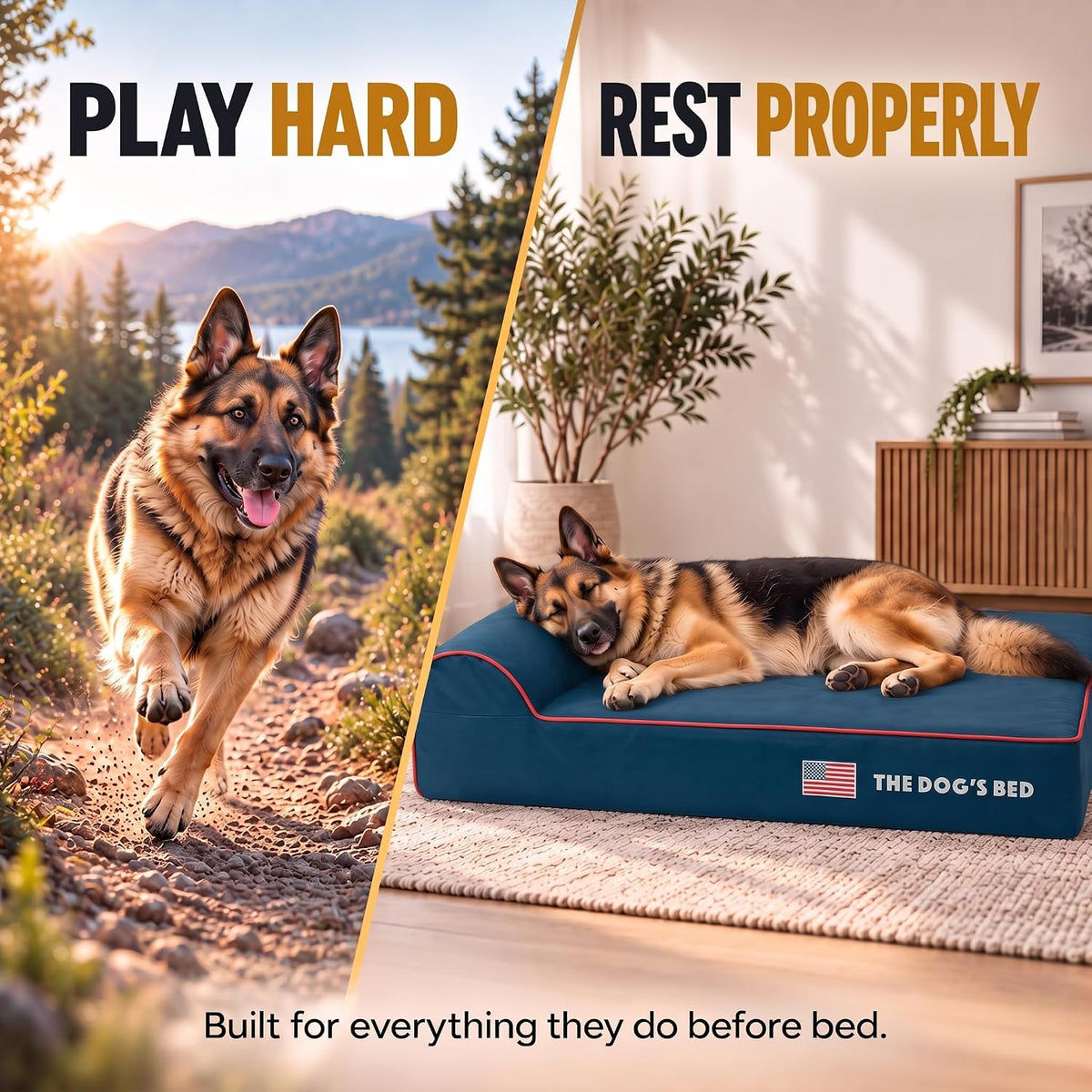 The Dog’s Bed Orthopedic Memory Foam Dog Bed with Headrest XL 6-Inch – Essentials for Dogs - Blue with Red Trim US Flag / XL (46"L x 28"W x 6"Th) - image 2