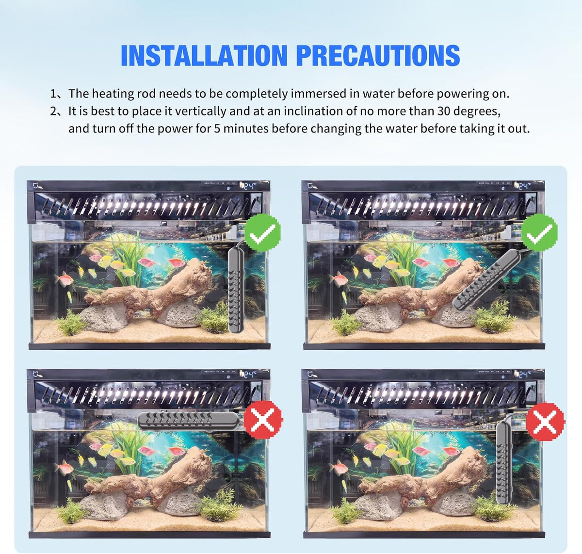 100W Submersible Fish Tank Heater for 10-20 Gallon with Auto Shut-Off - 500W - image 3