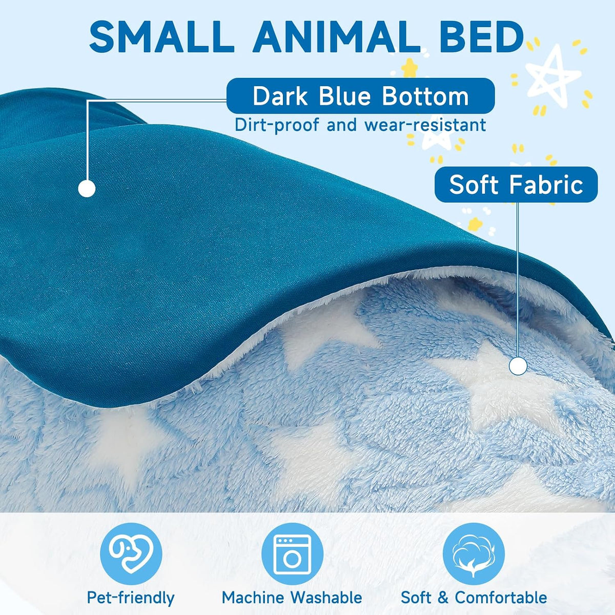 Homimp 2-pack blue washable fleece guinea pig bed with star pattern - view 4