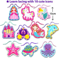 KRAFUN Princess, Unicorn & Mermaid Lacing Cards Age 3+ - Girly - Large - image 3