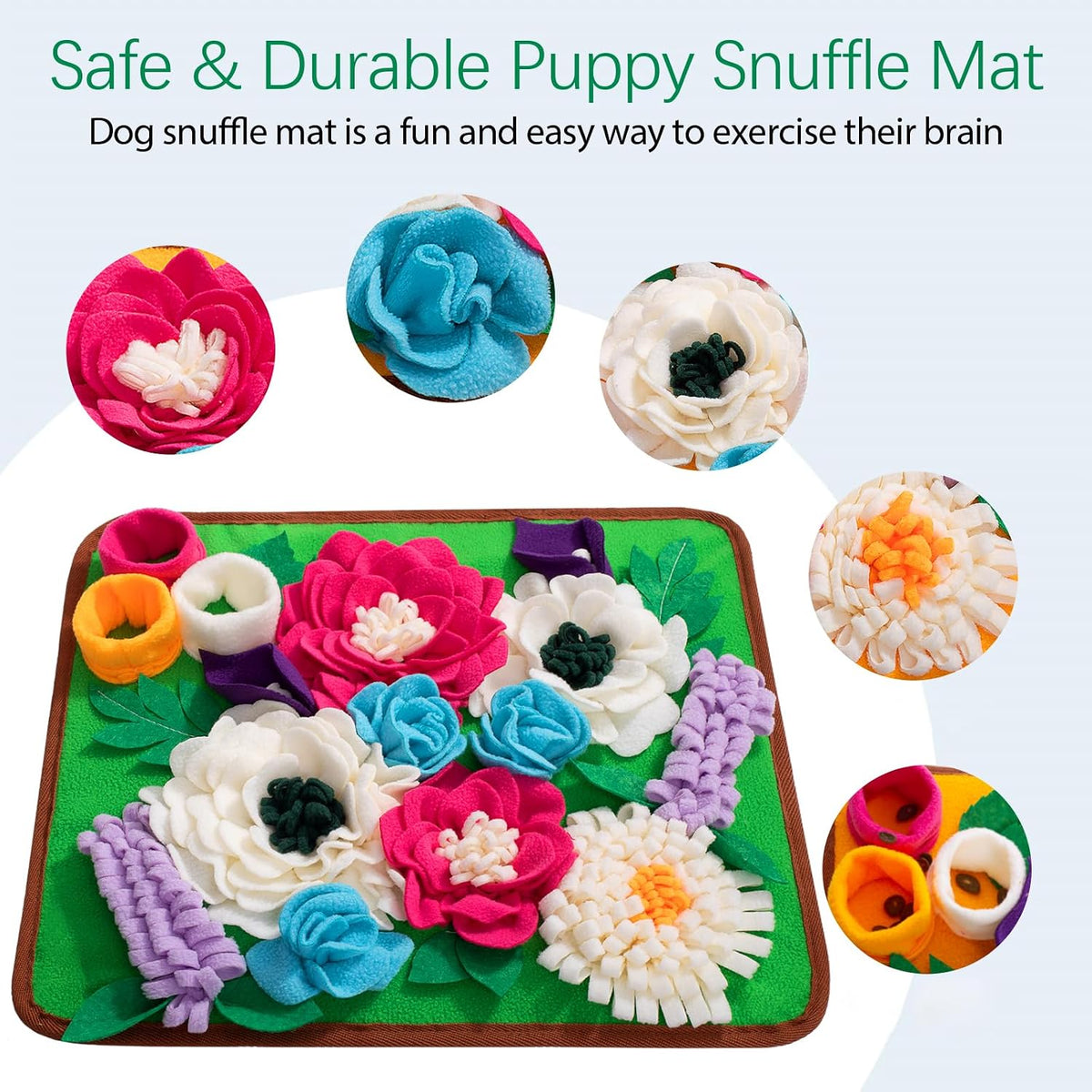 Snuffle Mat for Dogs Pet Treats Feeding Mat for Small/Medium Breed - Green - image 4