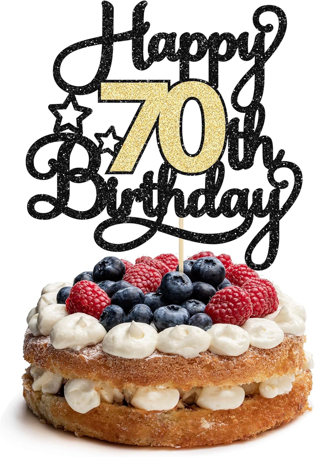 1Pc Happy 80th Birthday Cake Topper Black Gold Glitter Cheers to 80 - 70th