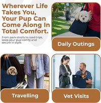 Corduroy Dog Carrier - Lightweight Cotton Soft-Sided Pet Tote with Safety Harness Clip - Breathable Travel Carrier for Small Dogs and Puppies (Dark Blue)