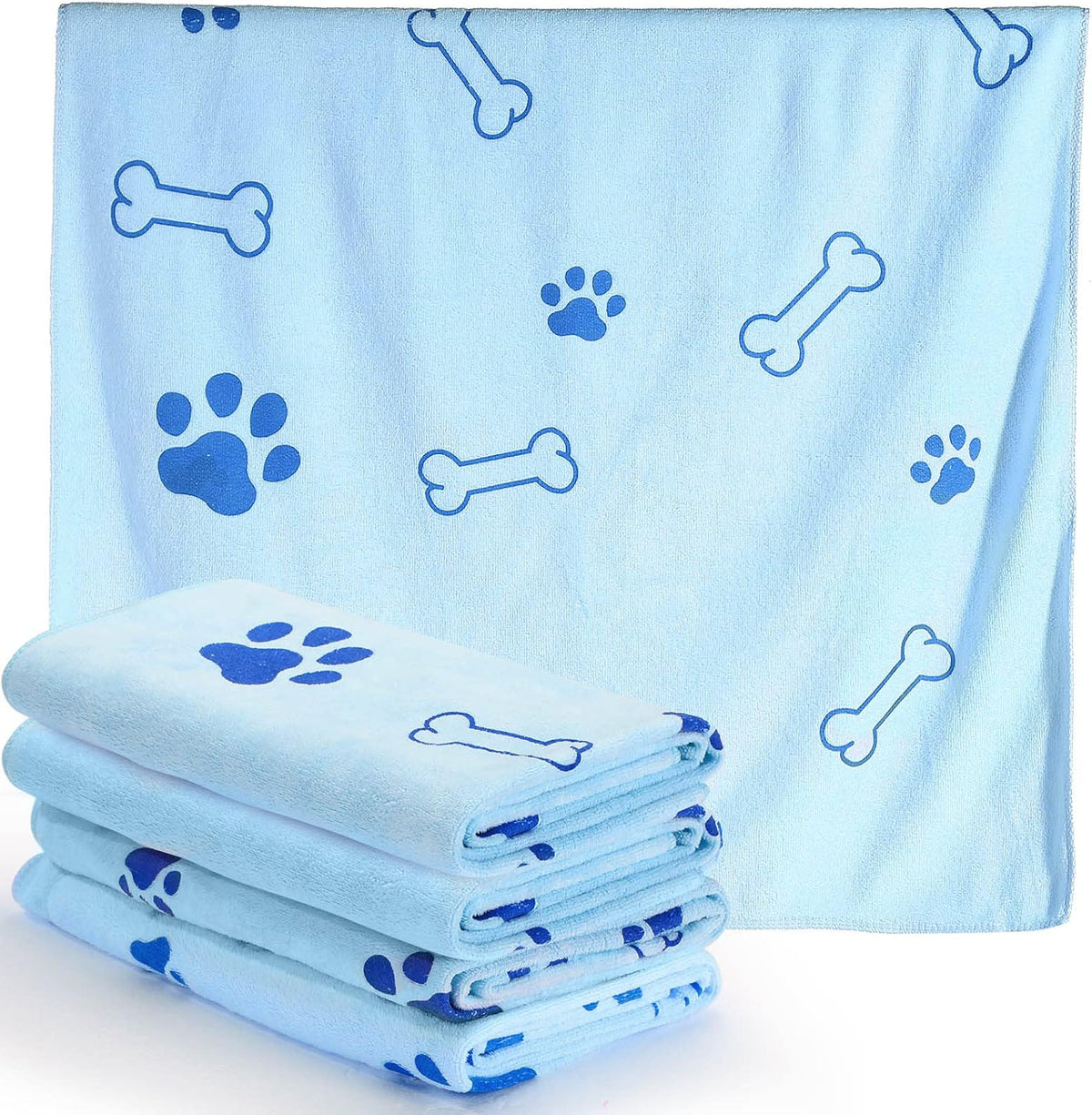 Chumia 4 Pcs Dog Towels for Drying Dog Puppy Bulk Microfiber - 24 x 40 Inch / Light Blue