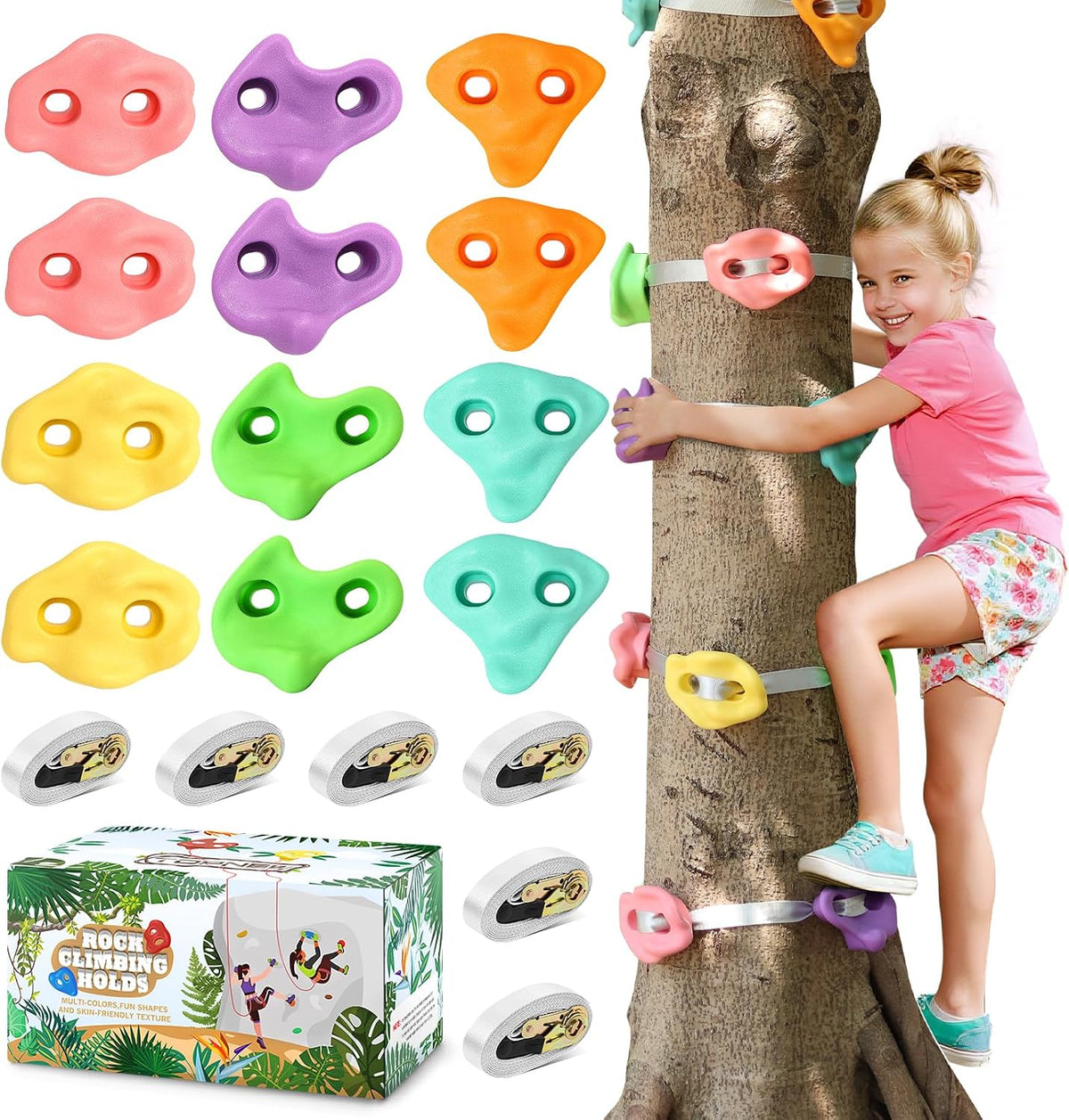 TOPNEW 12 Ninja Tree Climbing Holds for Kids Climber - 12 Pcs Pastel Color 1