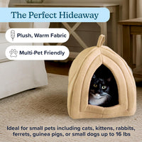 PETMAKER Cat House Indoor Bed with Removable Foam Cushion - Tan / (L) 13.5” x (W) 13.5” x (H) 15” - image 2