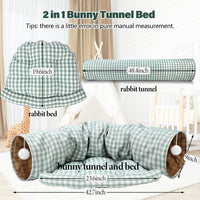 Bunny Tunnel Bed, 2-in-1 Collapsible Rabbit Tunnel Hideout with Mat – Essentials for Small Pets - GreenPlaid - image 2