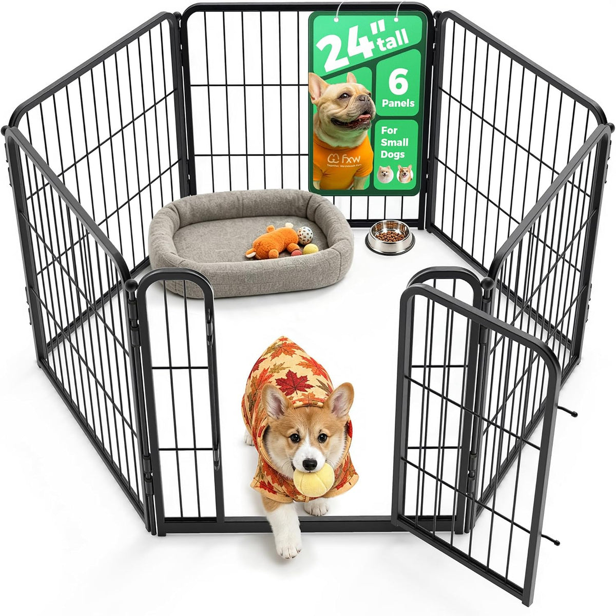 FXW Homeplus Indoor Dog Playpen, 24" H, for Puppies & Small Dogs - Black / 24"H / 6 Panels