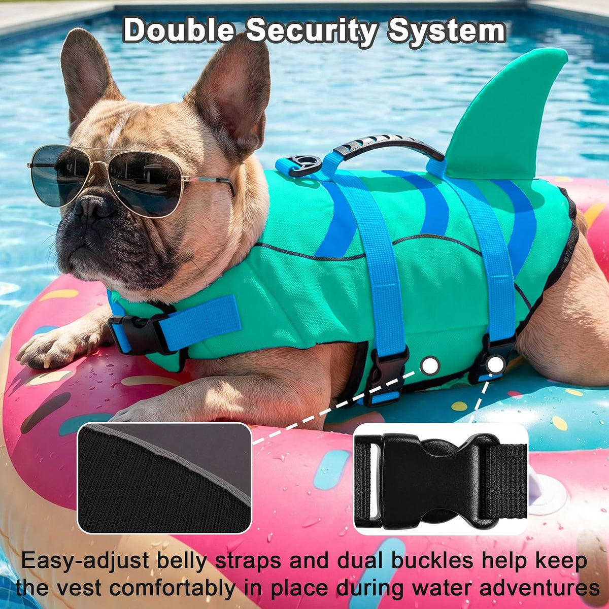 Fragralley Shark Dog Life Jacket - Large / Shark-Green+Blue - image 2