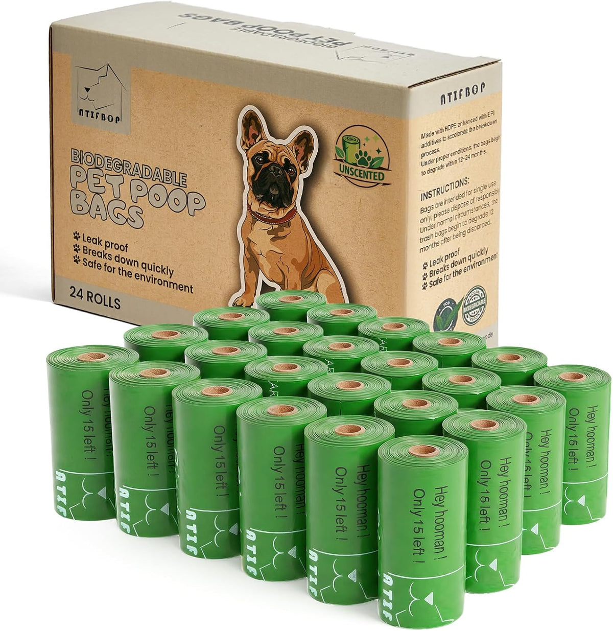 ATIFBOP Biodegradable Dog Poop Bags Rolls 360 Count Scented - 360 Count (Pack of 1) / Natural Unscented