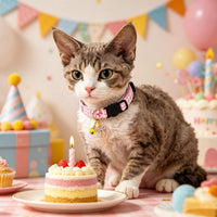 2 Pack Cotton Breakaway Cat Collars Set with Bell and Flower Pendant - pink leopard+bow - image 3