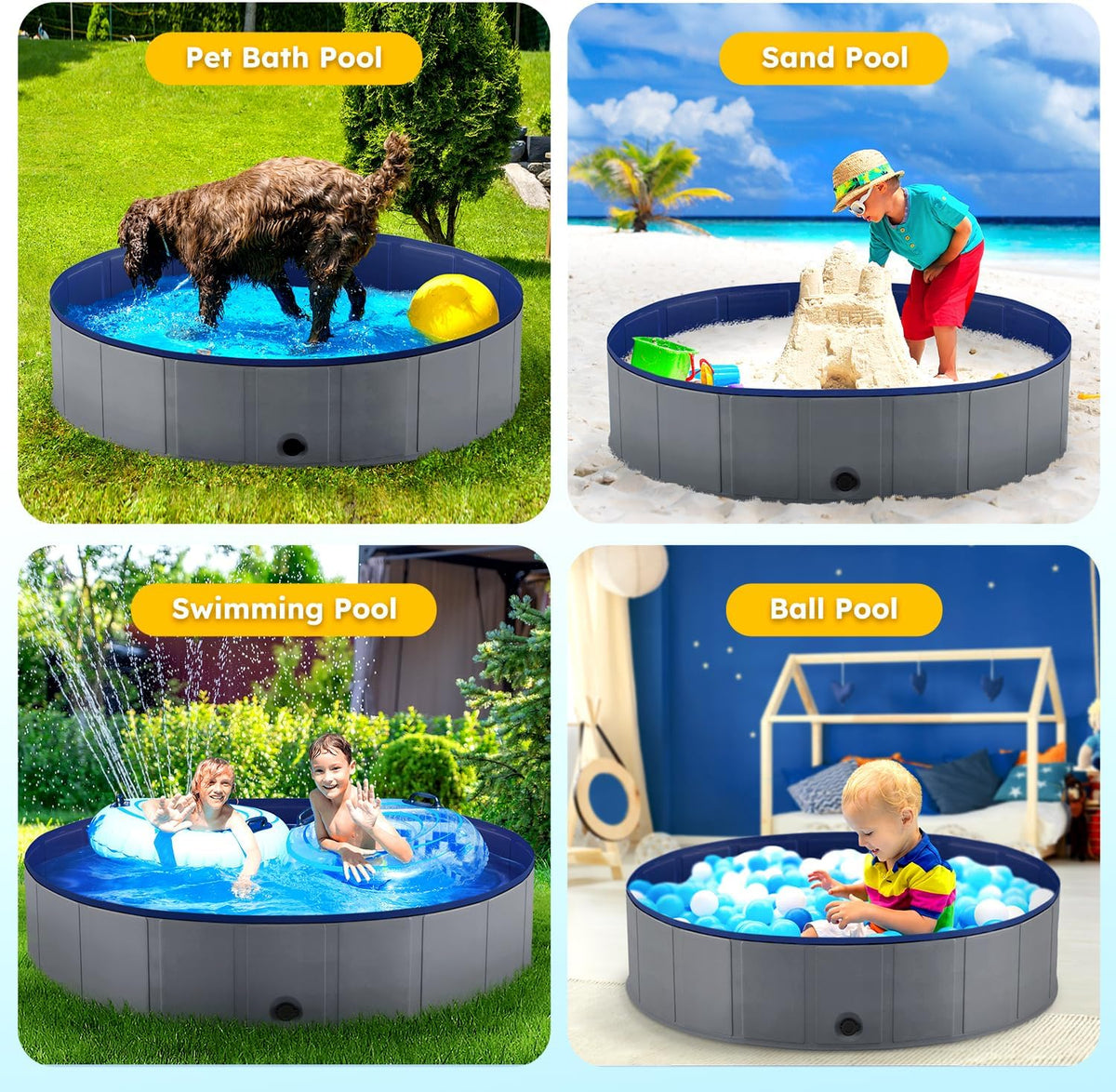Niubya Foldable Dog Pool, Collapsible Plastic Dog Swimming Pool - 4XL - 80'' x 16'' - image 4