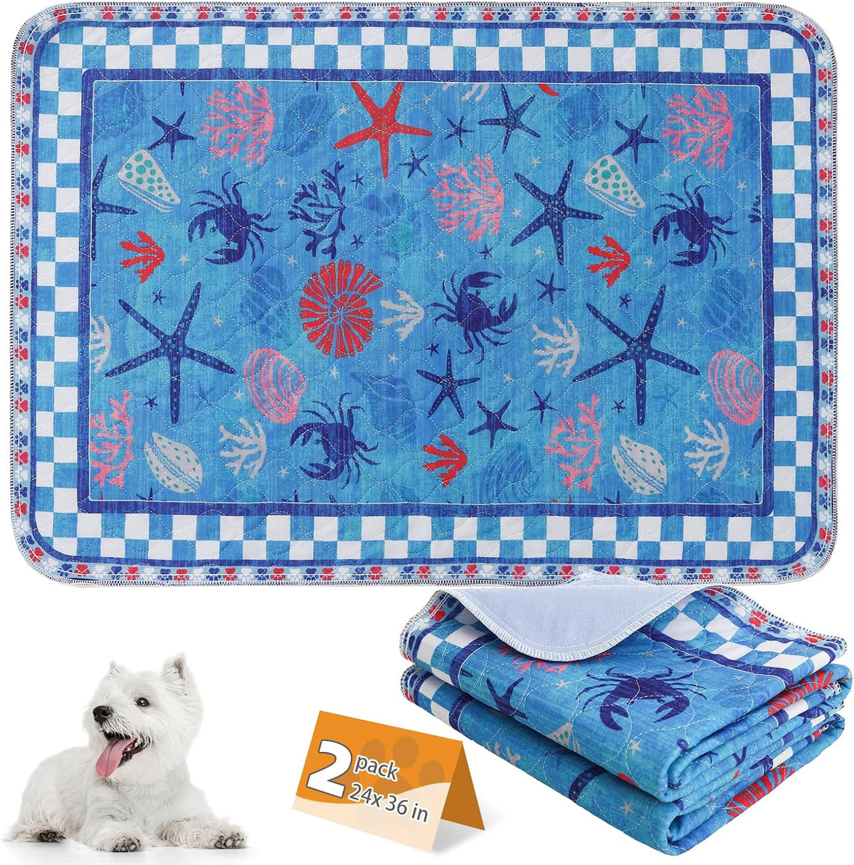 Washable Pee Pads for Dogs, Nonslip and Leak-Proof Dog Pee Pads - Summer Ocean / 24" x 36" (2 Pack)