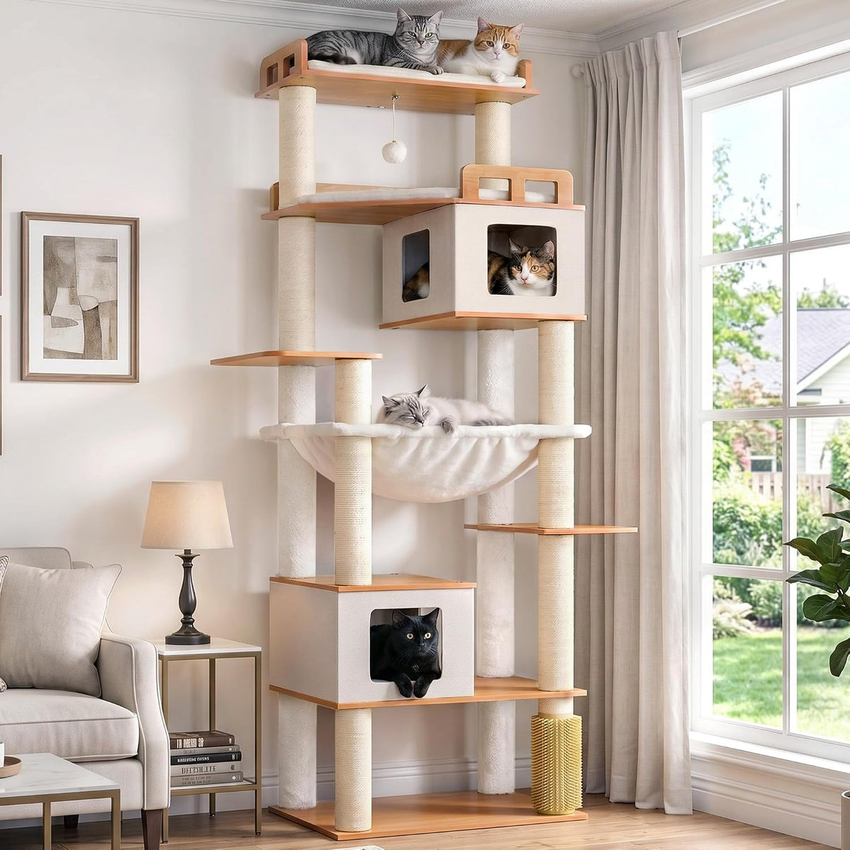 Modern Cat Tree, 76'' Tall Cat Tower, 3 Big Platform GCT103WB - Earth Brown / 75.98 inches