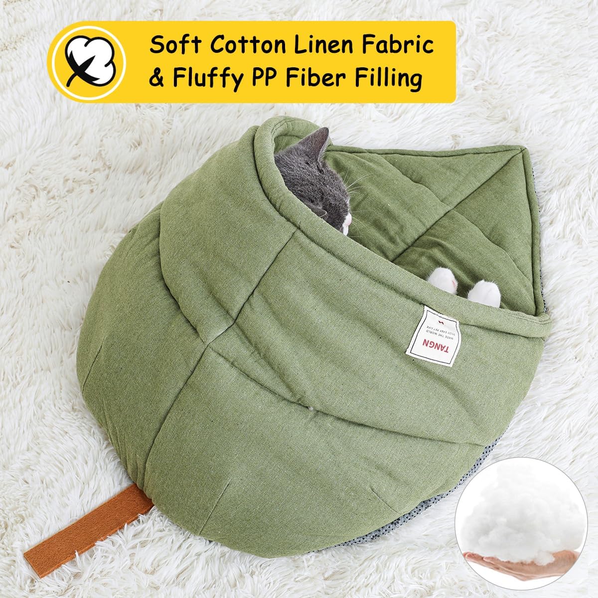 Cat Sleeping Bag Cave Bed with Non-Slip Bottom – Essentials for Cats - Green with Support / M - image 4