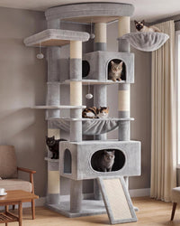 Cat Tree, 74" Tower for Large Cats, Big Condo & Hammock GCT030G – Essentials for Cats - 78.7 inch / Light gray