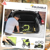 PawHut Dog Stroller, Pet Stroller 3 Wheels with Easy One-Hand Fold, Rubber Wheels, Storage Bag, Soft Cushion, Safety Leash, for Small & Medium Dogs, Yellowish Green