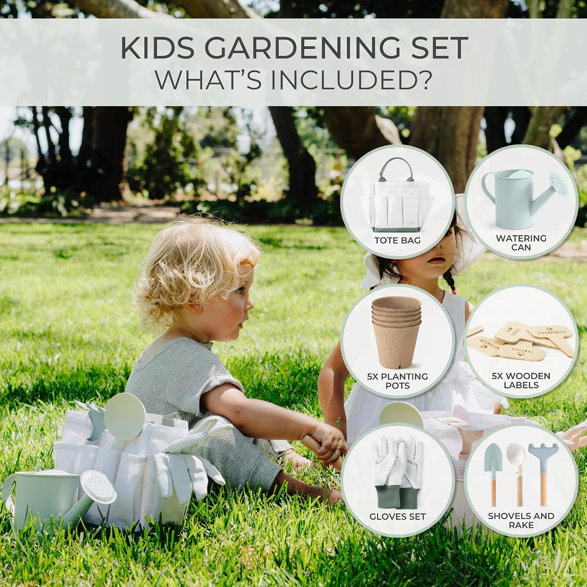 ZICOTO kids gardening set with watering can, rake, shovels, gloves, pots and tote - view 7