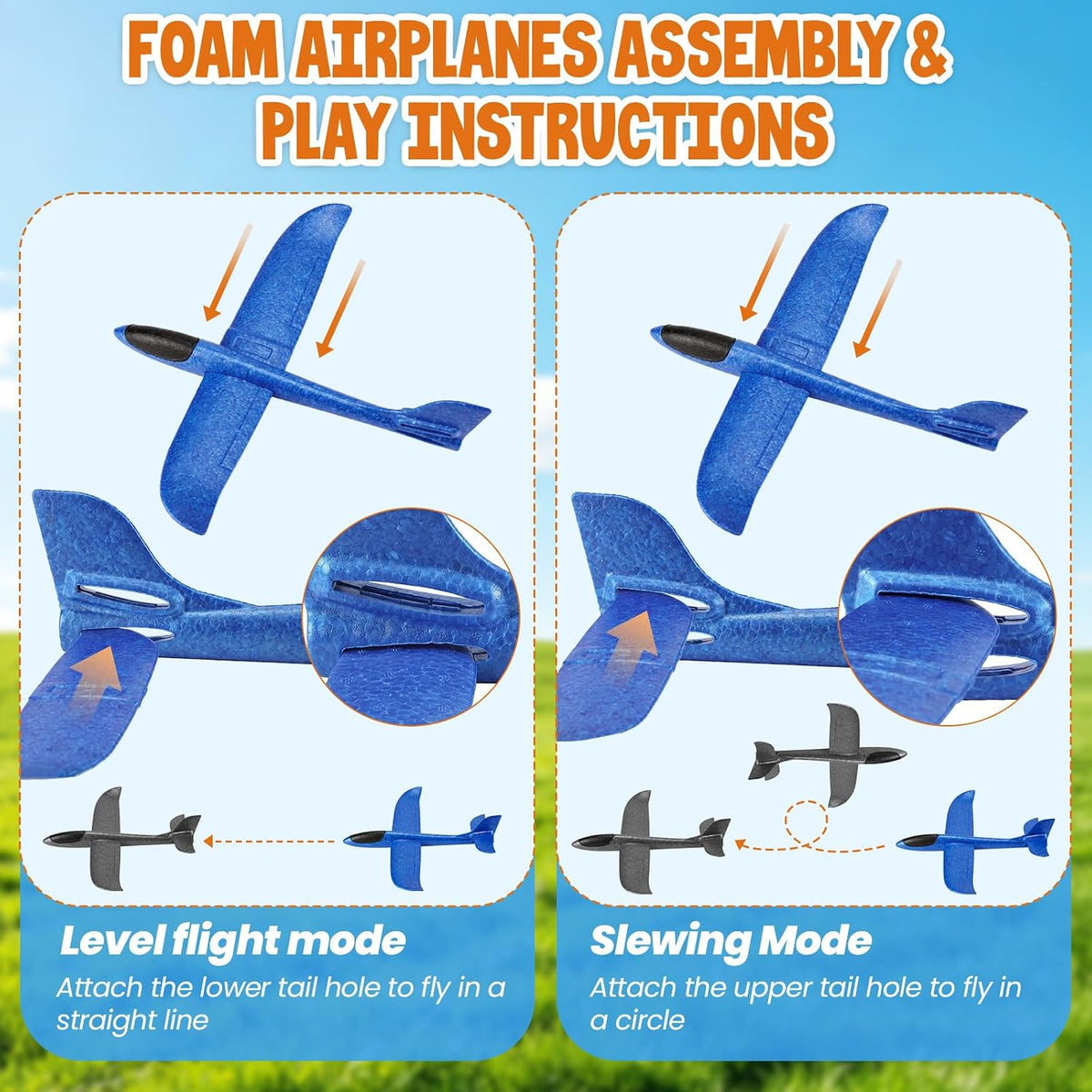 VCOSTORE 2 Pack Foam Airplanes for Kids - Solid Color (Large) - image 3