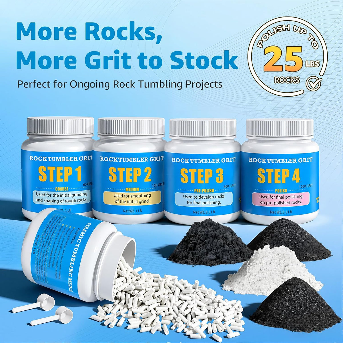 KomeStone Rock Tumbler Grit Kit, 4-Step Polish Refill - 4Lb Kit - image 3