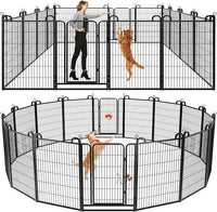Dog Playpen Outdoor 16 Panels Heavy Duty Dog Fence 47" Height Anti-Rust with Doors Portable for RV Camping Yard, Total 36FT, 103 Sq.ft, Snowy Black