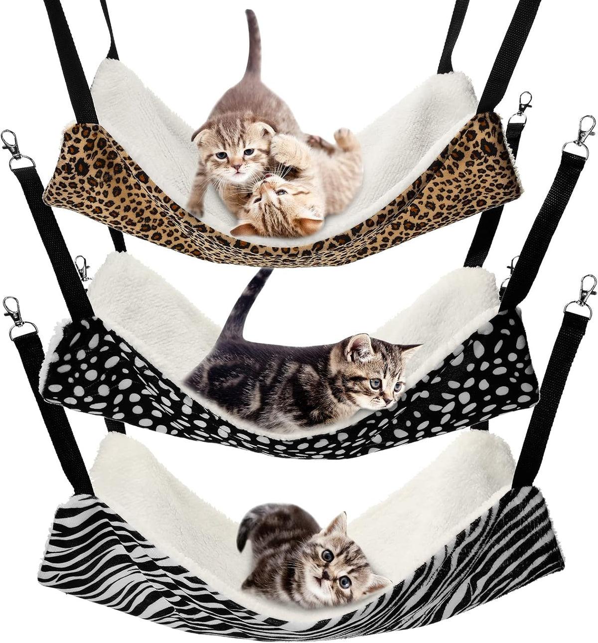 BBTO 3 Pcs Reversible Hanging Hammock Soft Plush for Cat Ferret - Dot