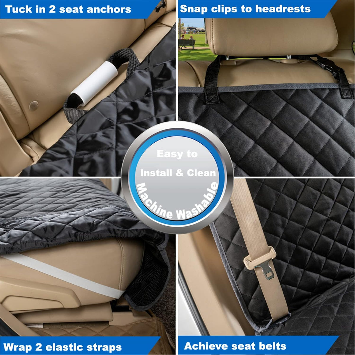 VIEWPETS Bench Car Seat Cover Protector, Waterproof Heavy-Duty - 52" L × 62" W / BLACK GREY - image 3