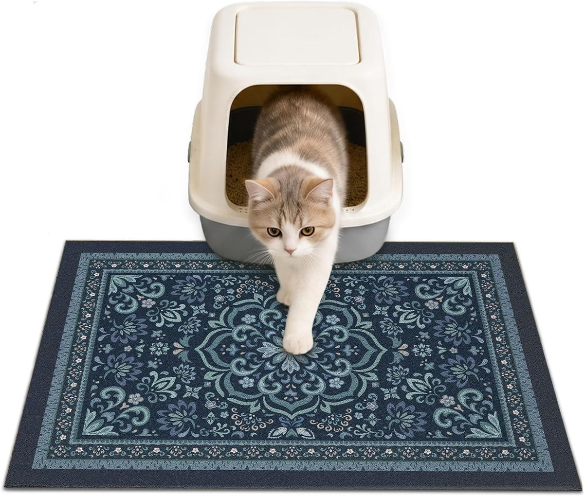 24"x15" Cat Litter Mat Non-Slip Washable Litter Box Mat – Daily Care for Cats - Navy Blue / 24X15in