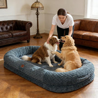 Orthopedic Human Dog Bed, with Faux Fur Washable Cover, Blanket - Bluish Grey / Human Dog Bed (72x40x10) - image 2
