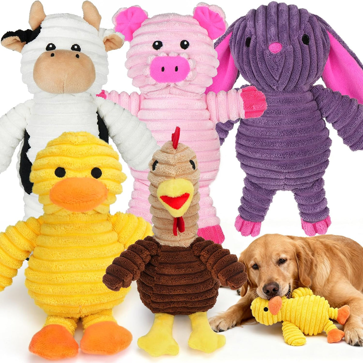 PrimePets Dog Toys, Plush Dog Squeaky Toys - Stuffed Animal Dog Toy Set (5 Pcs)