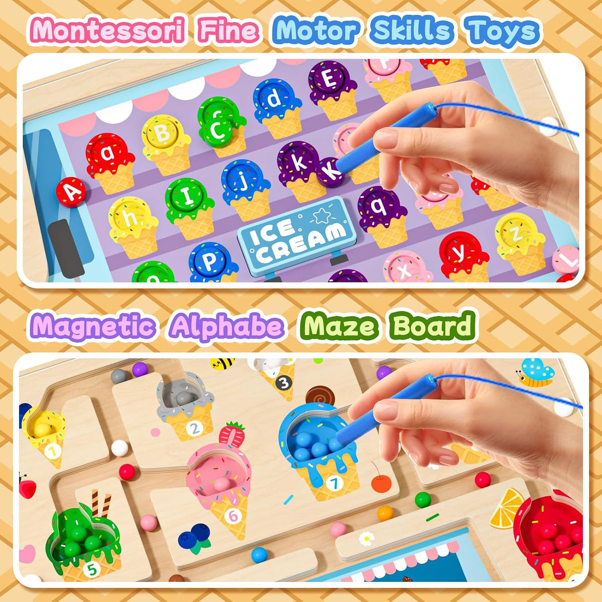 2 in 1 Magnetic Color and Number Maze Double-Sided ABC Alphabet - One Size / Ice Cream - image 3