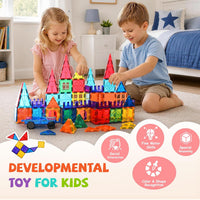 cossy 120 Pcs Magnetic Tiles, 3D Magnetic Blocks Set with 2 Cars - 220 Pieces - image 2