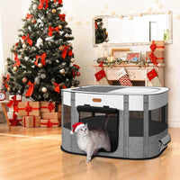 Foldable Pet Playpen, Cat & Puppy Playpen - Grey / 1 / Small(29.5''×22.8''×16.5'') - image 2