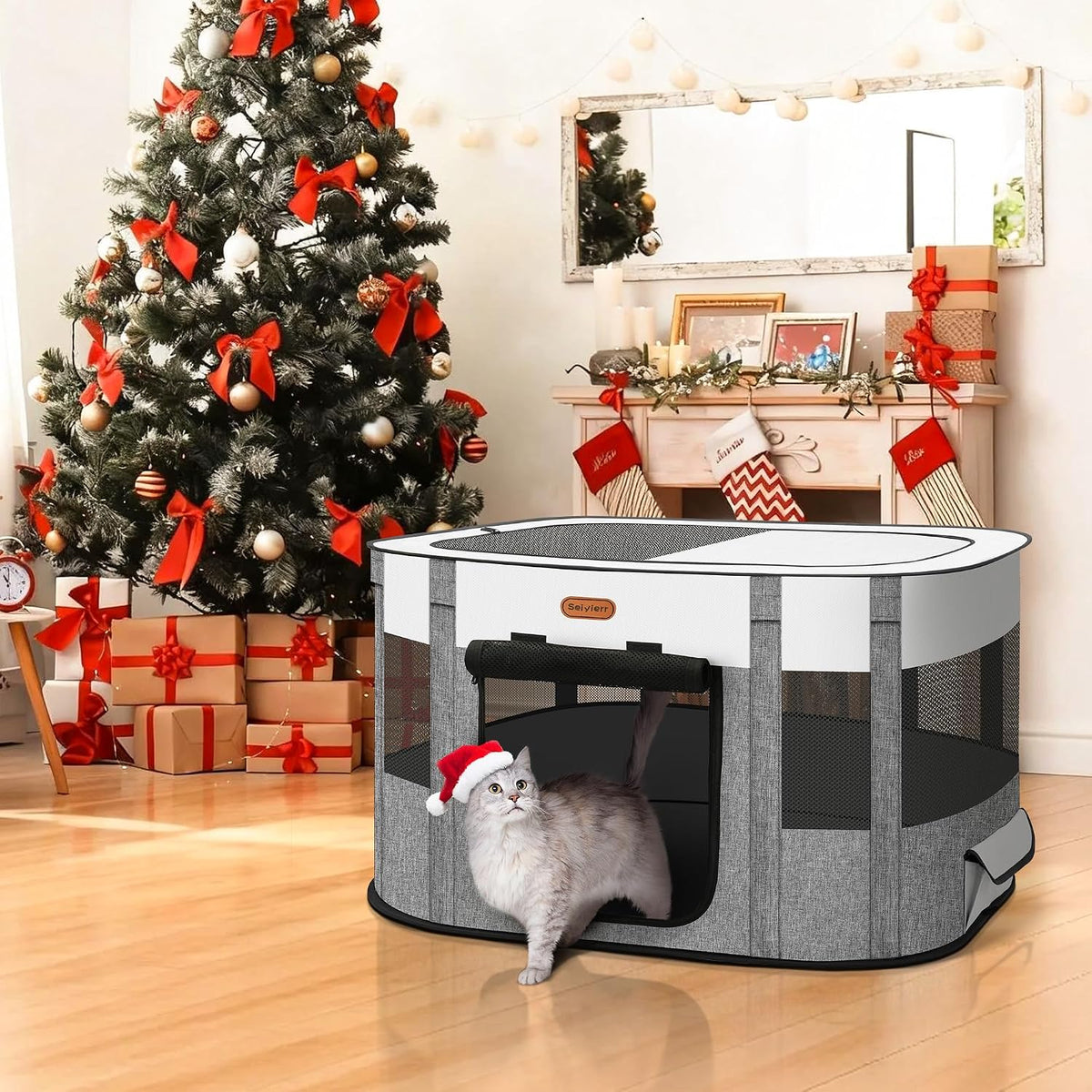 Foldable Pet Playpen, Cat & Puppy Playpen - Grey / 1 / Small(29.5''×22.8''×16.5'') - image 2