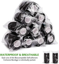 TOBWOLF 12PCS Self Adherent Bandage, 4" x5yd / 10cmx4.5m Cohesive Elastic Bandage Wrap, Breathable Sports Tape for Wrist Ankle Knee Leg Sprains Swelling - Black